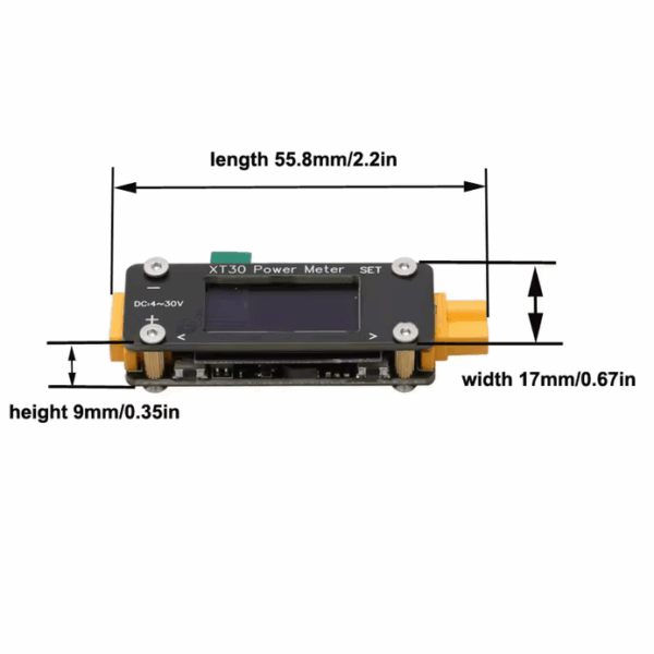XT30 Power Meter DC For 4 30 Volt Batteries with OLED Screen, Powered by Source - Image 2